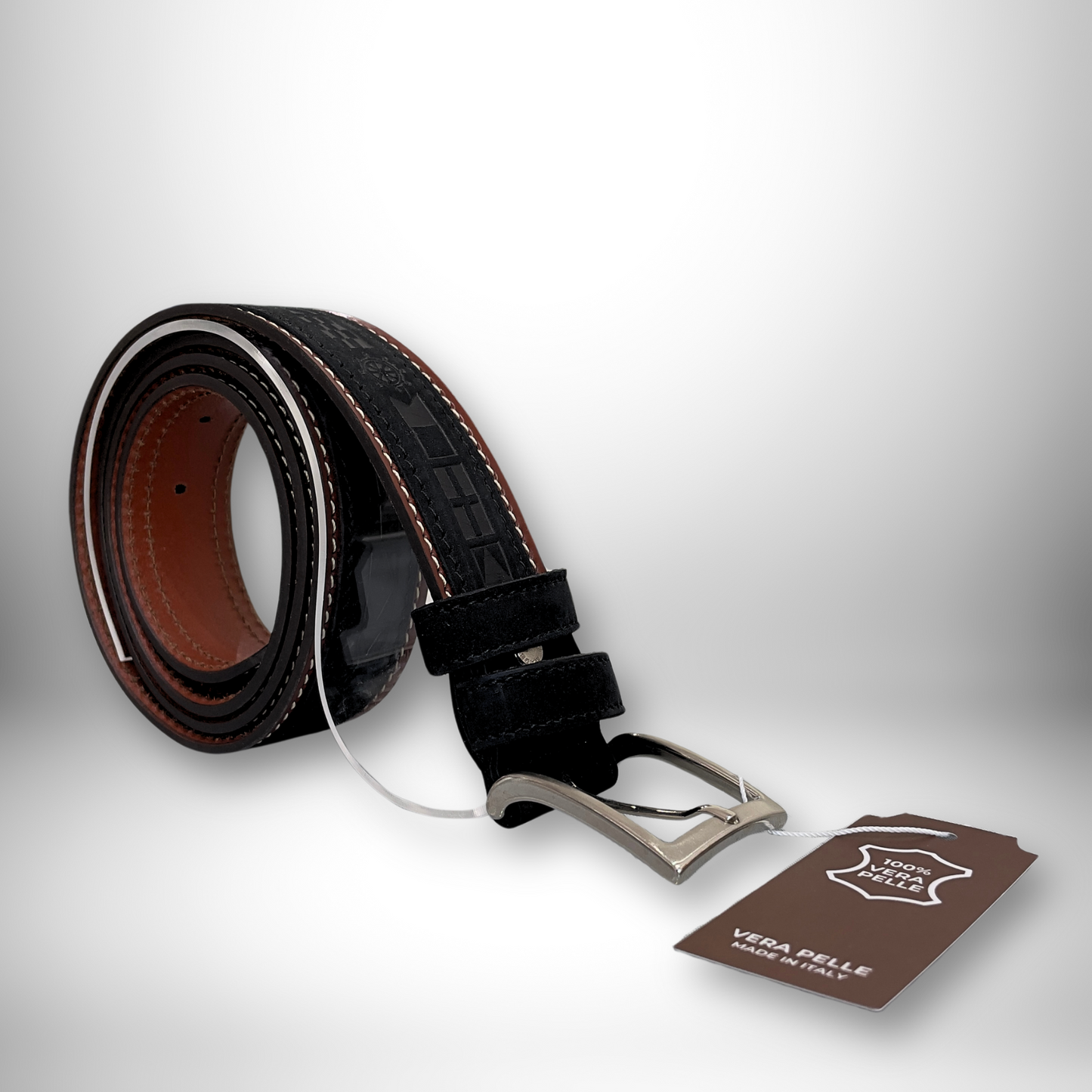 CINTURA PELLE UOMO STILE MARINO NERO/MARRONE 130 CM