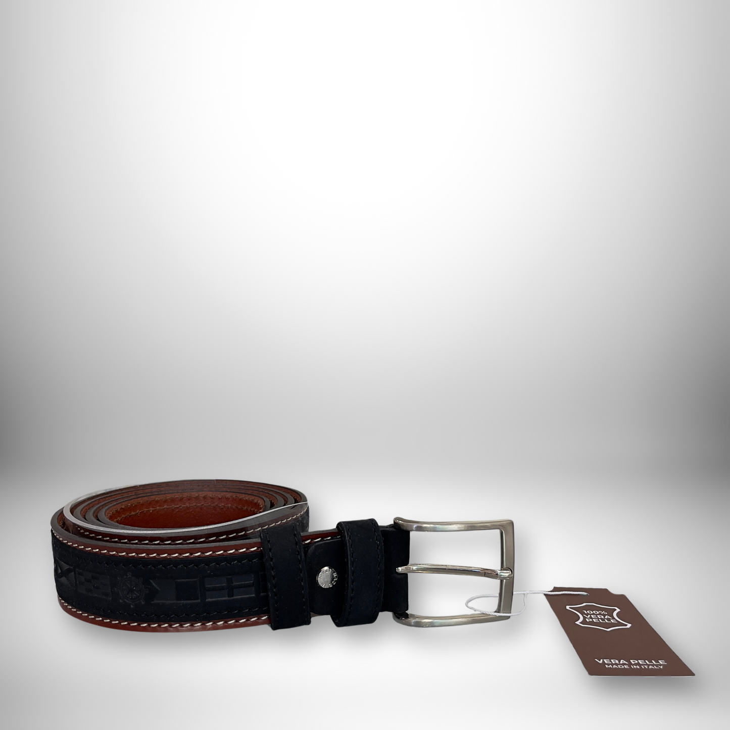 CINTURA PELLE UOMO STILE MARINO NERO/MARRONE 130 CM