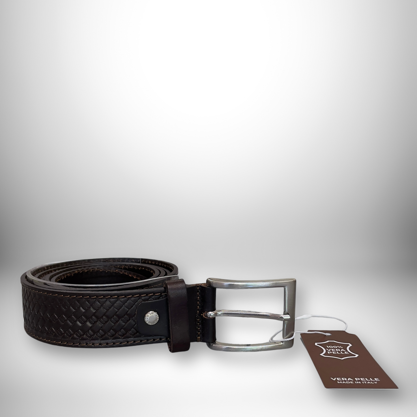 CINTURA PELLE UOMO CON TEXTURE INTRECCIATA MARRONE SCURO 135 CM
