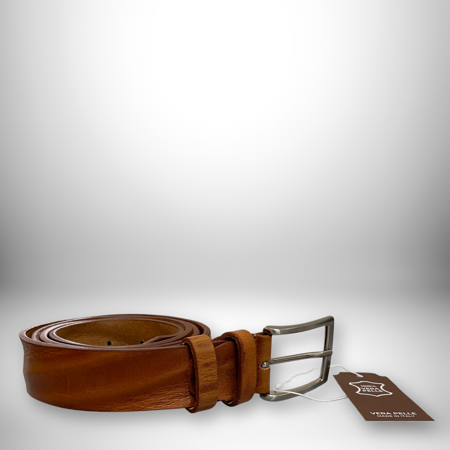 CINTURA PELLE UOMO STILE RILIEVO MARRONE LUCIDO