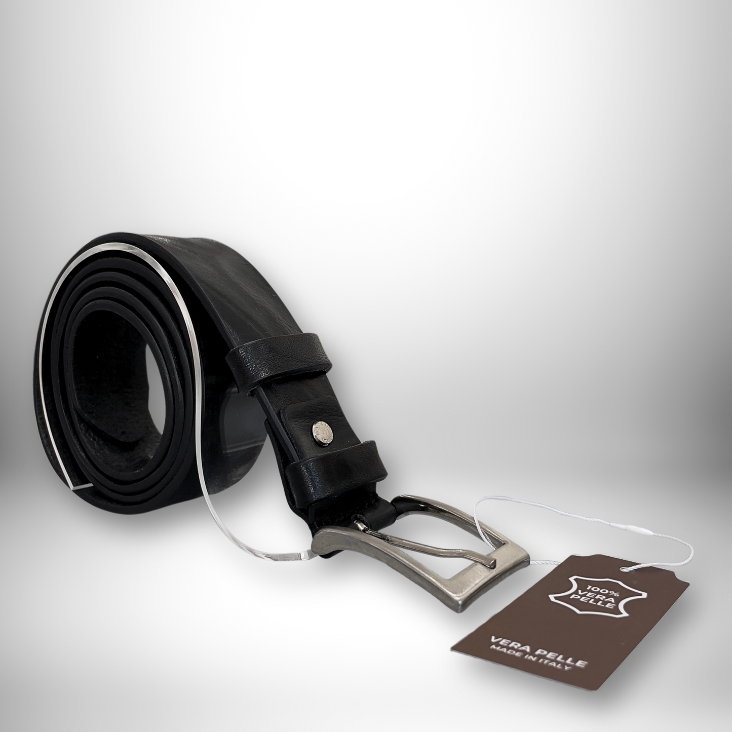 CINTURA PELLE UOMO STILE RILIEVO NERO LUCIDO 130 CM