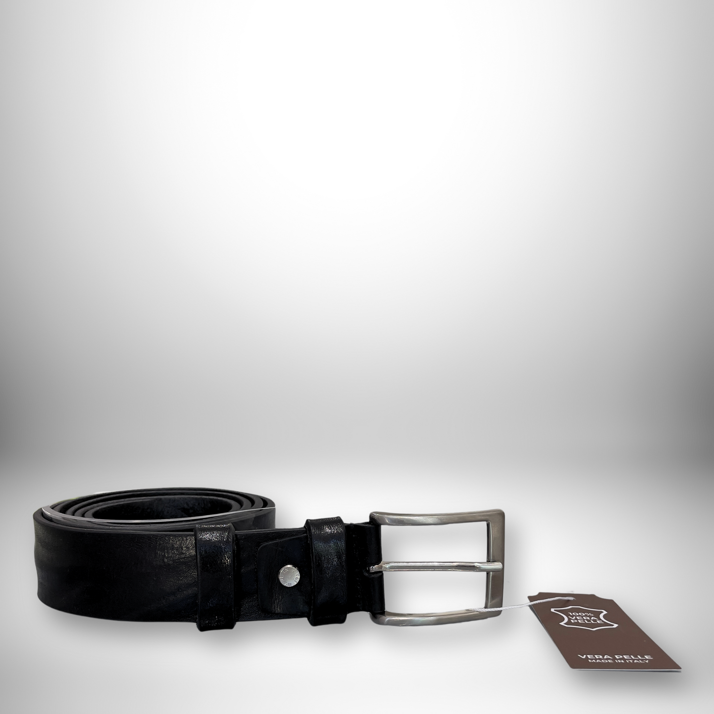 CINTURA PELLE UOMO STILE RILIEVO NERO LUCIDO 130 CM