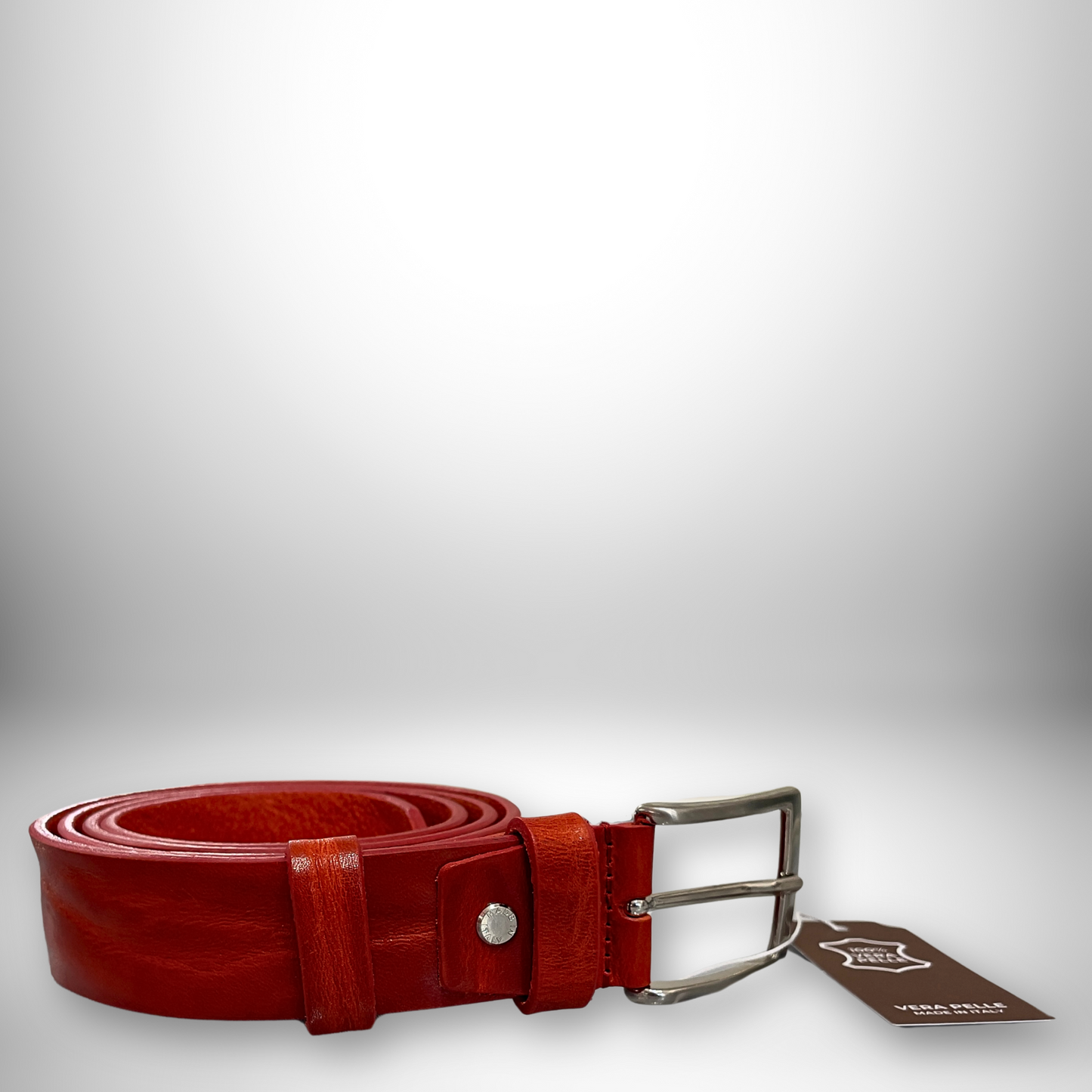 CINTURA PELLE UOMO STILE RILIEVO ROSSO LUCIDO 130 CM