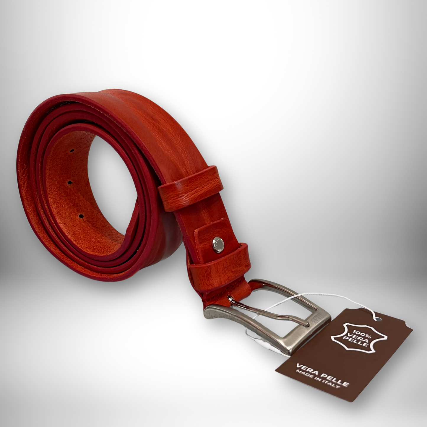 CINTURA PELLE UOMO STILE RILIEVO ROSSO LUCIDO 130 CM